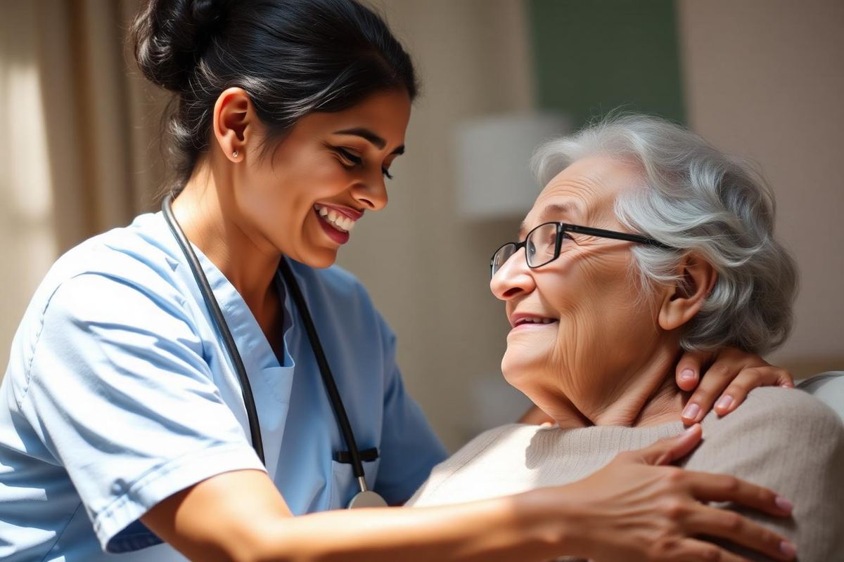 Trained home nurse caring for an elderly patient in Rajasthan / राजस्थान में बुज़ुर्ग मरीज़ की देखभाल करती प्रशिक्षित होम नर्स